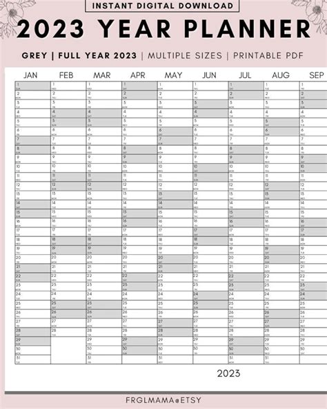 calendar printable yearly calendar  planner  etsy