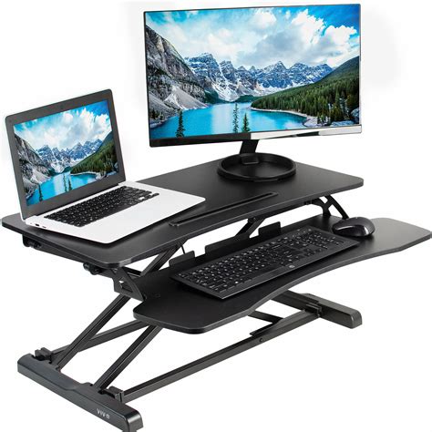 vivo black height adjustable standing desk monitor riser  sit stand workstation tabletop