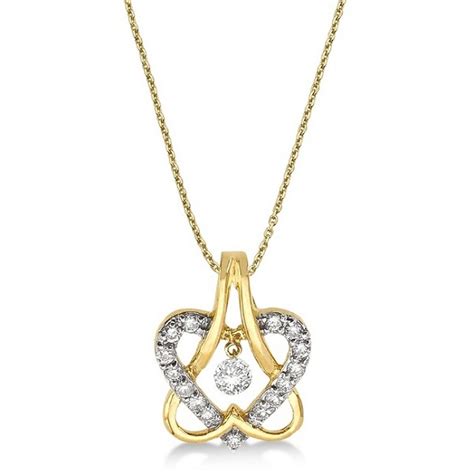 diamond double heart pendant necklace  yellow gold ct cp