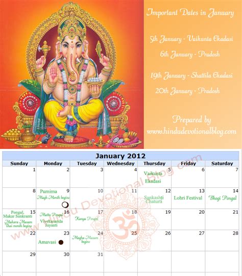 hindu festivals january  printable calendar picture hindu