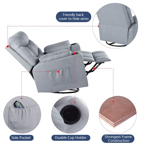 Esright Grey Fabric Massage Recliner Chair 360 Degrees Swivel Heated E