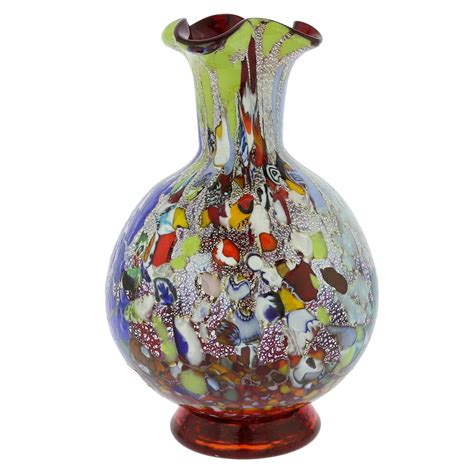 Glassofvenice Murano Glass Millefiori Vase Silver Red Ebay