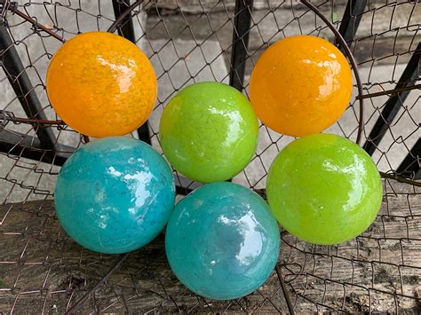 Bright Colorful Glass Balls Set Of Six Small Hand Blown Etsy