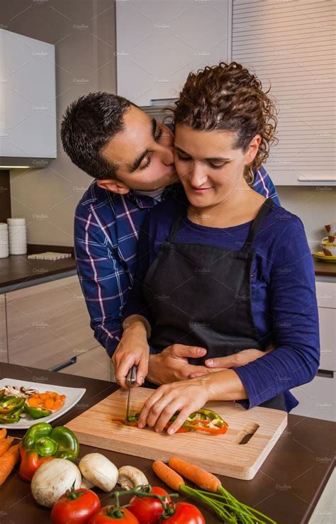 Couple In Kitchen Hugging And Cook Couple In Kitchen Healthy