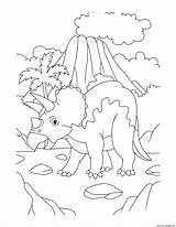 Coloring Volcano Dinosaur Triceratops sketch template