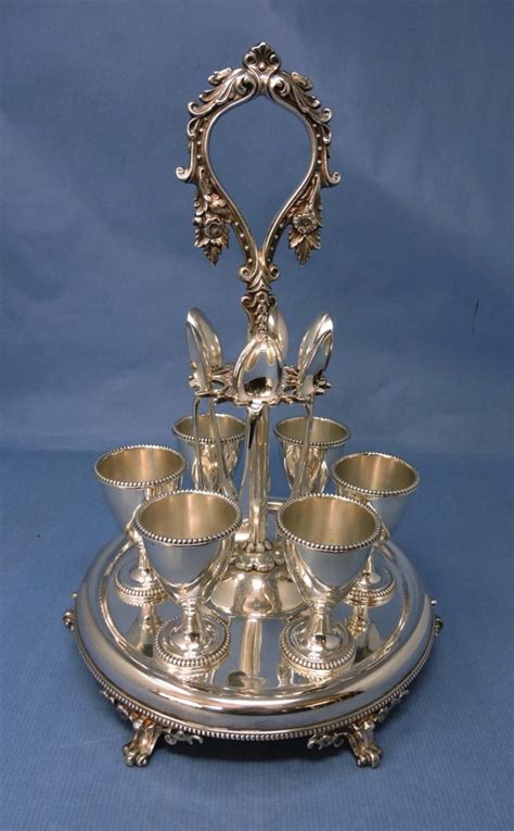 victorian english silver plated soft boiled egg server  egg cups spoons