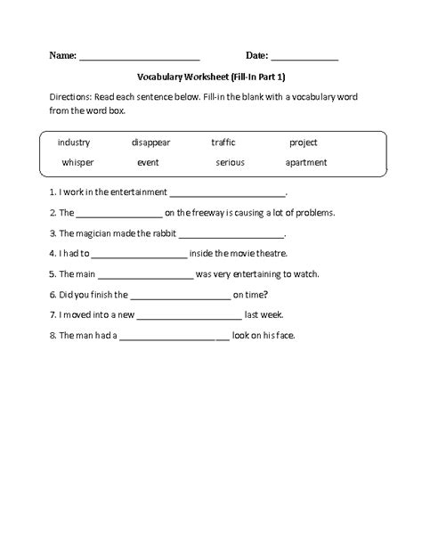 vocabulary worksheets vocabulary words worksheets part