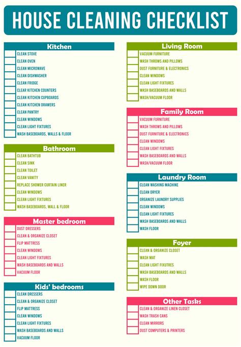 housekeeping cleaning checklist printable