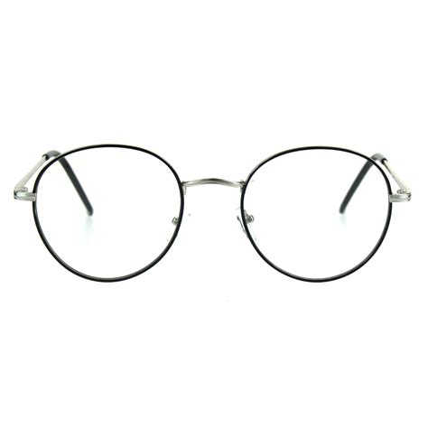 classic 90s metal rim round clear lens eye glasses frame silver black