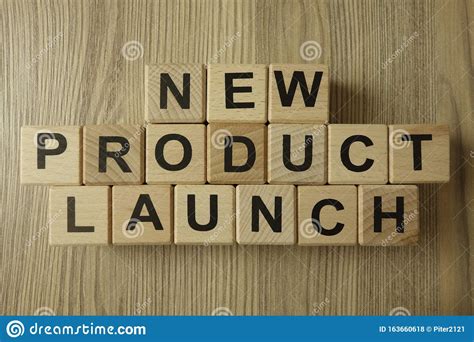 product launch text  wooden blocks stock photo image  marketing management