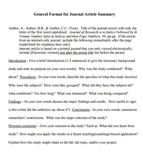 article summary samples   ms word
