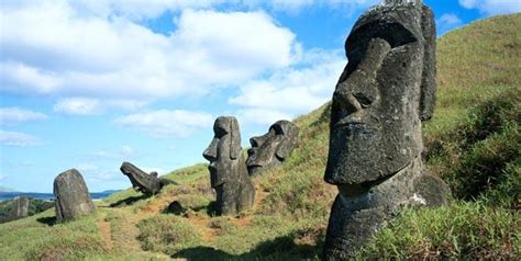 easter islands giant stone heads walk  place