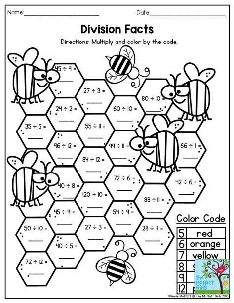 color  number multiplication  division worksheets