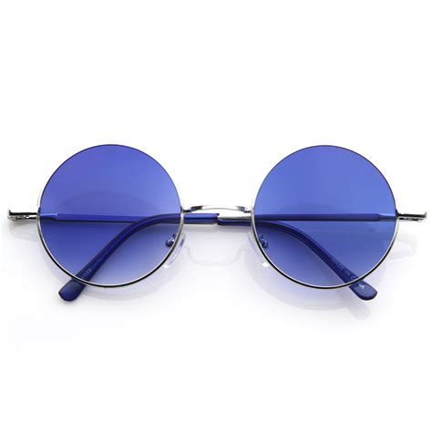 lennon style round circle metal sunglasses w color lens tint ebay