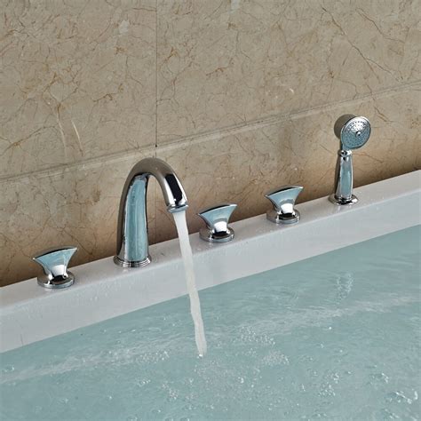 chrome finished bathtub faucet deck mounted shower tub faucet  hand sprayer  shower