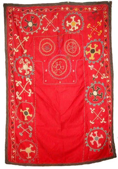 Antique Uzbek Silk Suzani Prayer Rug