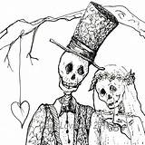 Skeleton Bride Groom Drawing Halloween Wedding Dead Clipart Couple Gothic Vintage Print Giclee Skull Pen Clip Steampunk Ink Los Etsy sketch template