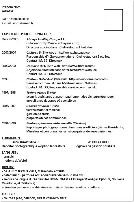 hotellerie restauration  cv commente letudiant