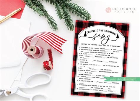 complete  christmas song printable christmas party game etsy