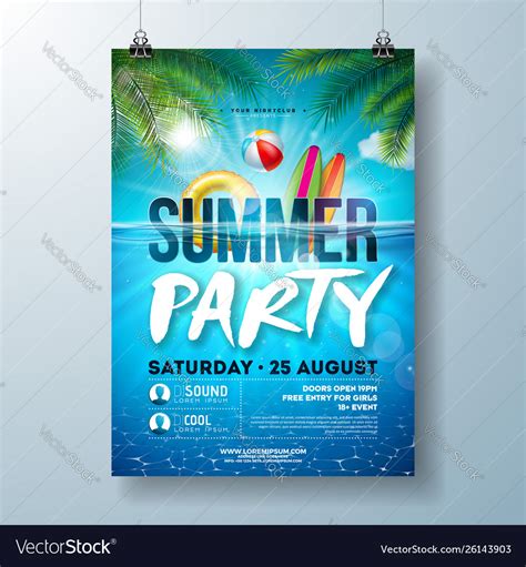 summer pool party poster design template  palm