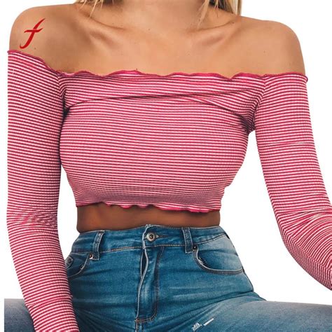 Buy Sexy Off Shoulder Kintted T Shirt Women Crop Tops