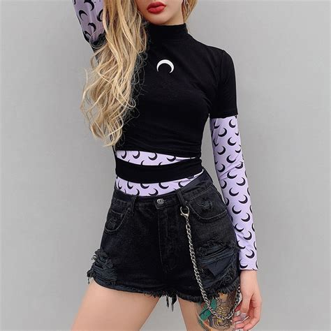 Witch Moon Gothic Top Women T Shirts Moon Tops Tee For Gothic Girl