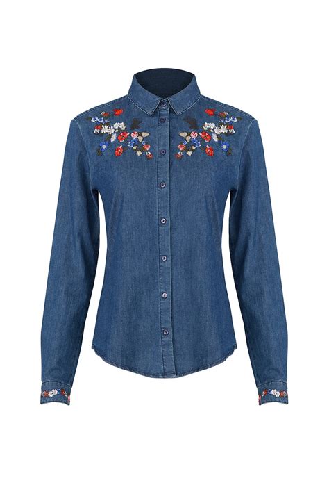 floral embroidered denim shirt   kooples   rent  runway