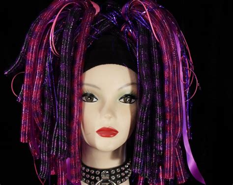Fuchsia And Purple Cyberlox Hair Falls Clubbing Rave Cyber Goth Gogo