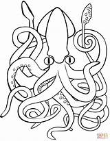 Squid Coloring Giant Drawing Kids Pages Octopus Printable Print Paper sketch template