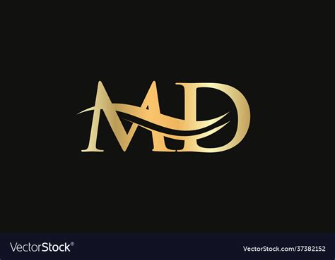 gold md letter logo design md logo design vector image