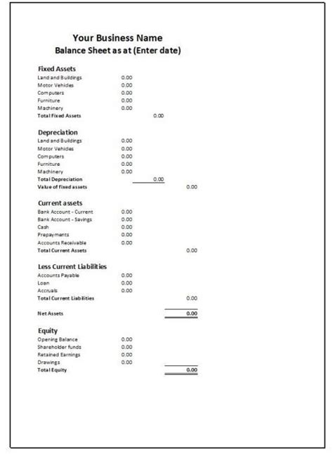 balance sheet template   printable templates lab