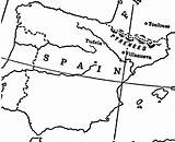 Spain Map Line Region Detail France Iberian Portugal Depicts Bit sketch template