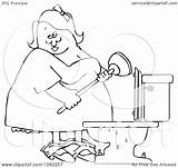 Toilet Clogged Plunger Outlined Illustration Woman Over Royalty Clipart Djart Vector sketch template