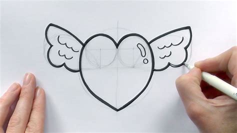 draw  cartoon love heart  wings  valentines day
