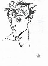 Schiele Egon Drawings Drawing Portrait Wikimedia Commons Klimt Self Line Exaggerated Getdrawings Contour Paintings sketch template