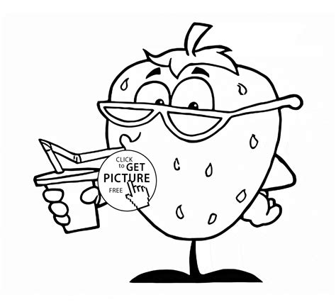 funny strawberry fruit coloring page  kids fruits coloring pages