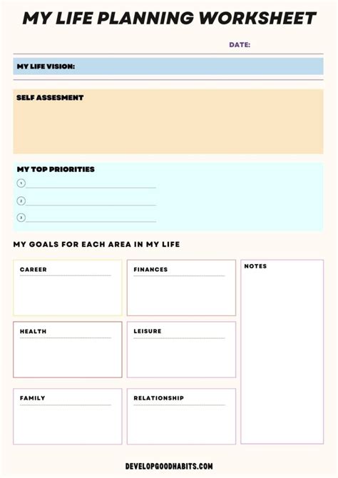 printable life planning worksheets templates
