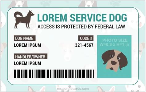 service dog id card templates  edit print card