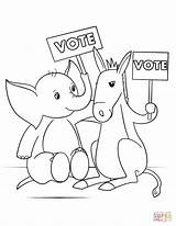 Coloring Election Elephant Donkey Cute Pages Printable Drawing Public sketch template