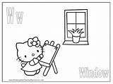 Coloring Kitty Hello Pages Window sketch template