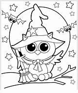 Coloring Spooky Pages Owl Witch Print sketch template