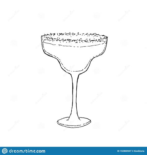 Margarita Cocktail Digital Drawing Vector Illustration Glass On White