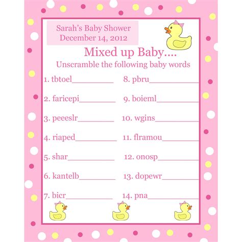 awesome baby shower game word scramble  printable baby shower