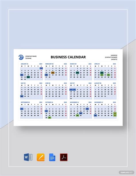 sample business calendar template google docs word apple pages