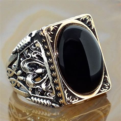 mens ring  sterling silver black onyx unique elegant artisan jewelry