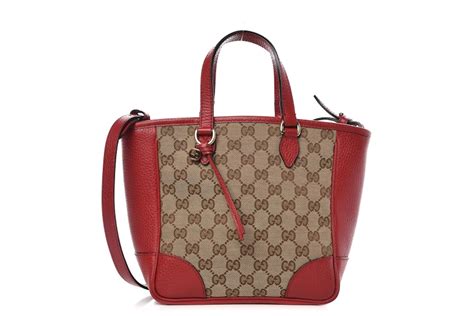 gucci bree tote gg supreme small beige red in canvas leather with light