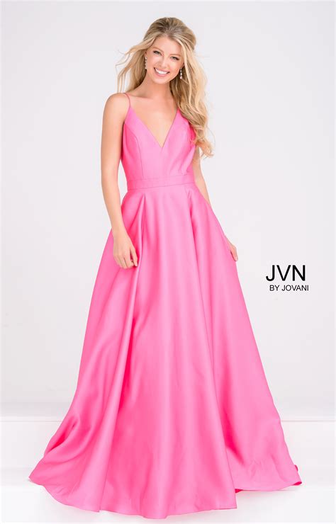 jovani jvn48791 sleeveless a line mikado plunging neckline with pockets prom dress