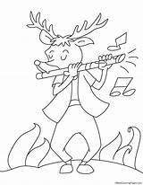 Flute Reindeer Coloring Playing sketch template
