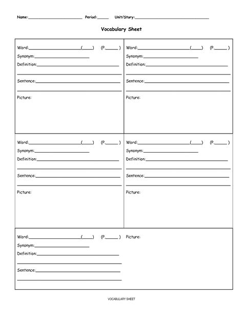 printable blank vocabulary worksheets worksheetocom