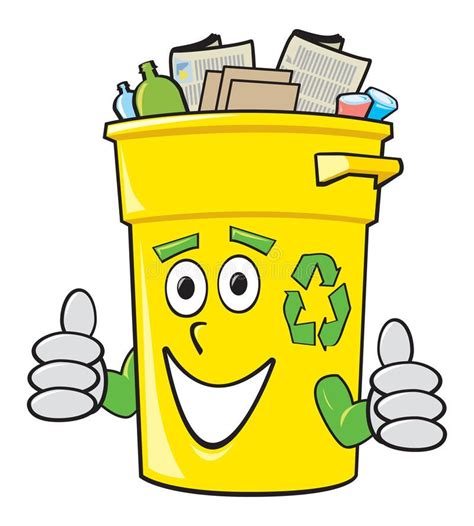 cartoon recycling bin  smiling yellow cartoon recycling bin giving